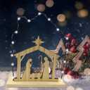 Nativity Scene Sets Indoor with LED Lights - Wooden Nativity Table Centerpiece Sign Holy Family Figure for Christ's Birth Religious Xmas Mantle Shelf Tabletop Home Christmas Decorations