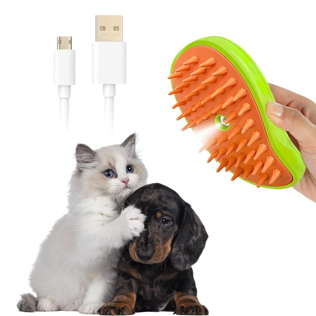 Steamy Cat 3-in-1 Self-Cleaning Electric Pet Grooming Brush for Dogs and Cats - Steamy Brush for Removing Tangled and Loose Hair
