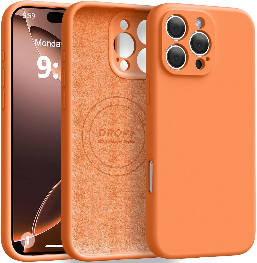 Ktele Magnetic for iPhone 16 Pro Max Case [Compatible with Magsafe] [Premium Silicone Satin-Smooth Touch] Slim Shockproof Anti-Scratch Microfiber Lining Case, 6.9 inch, Bright Orange