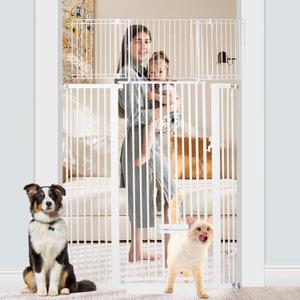 71 Inch Extra Tall Pet Gate with Small Cat Door, 29.55"-46.06" Adjustable Wide Dog Gate, Tall Cats Gates for Doorway, Stairs, House(White)