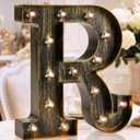 OYCBUZO Golden Black Led Marquee Letter - Industrial, Vintage Style Light Up Alphabet Letter Sign for Cafe Wedding Birthday Party Christmas Lamp Home Bar Initials Decor - R