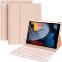Keyboard and Case for iPad 7th/8th/9th Generation 10.2-inch 2018/2020/2021, iPad Air 3 2019, 2017 iPad Pro 10.5-inch Case with Pencil Holder, Detachable Wireless BT Keyboard, Tablet Smart Cover(Pink)