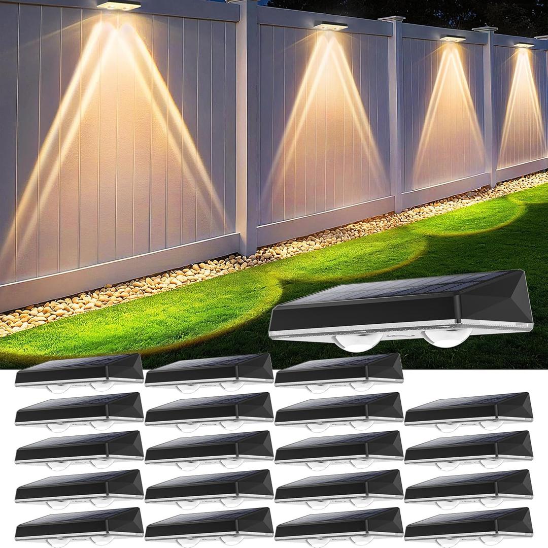 Solar Fence Lights Outdoor, 20-Pack 120LM Fence Lights Solar Powered, IP67 Waterproof Dusk to Dawn Auto On/Off 12+ Hours for Outside/Backyard/Wall/Step/Patio/Deck/Pool (Warm White & RGB 7 Colors)