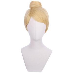 Short Blonde Wig for Kids Child Golden Blonde Wig with Bun for Girls Synthetic Wig with Wig Cap