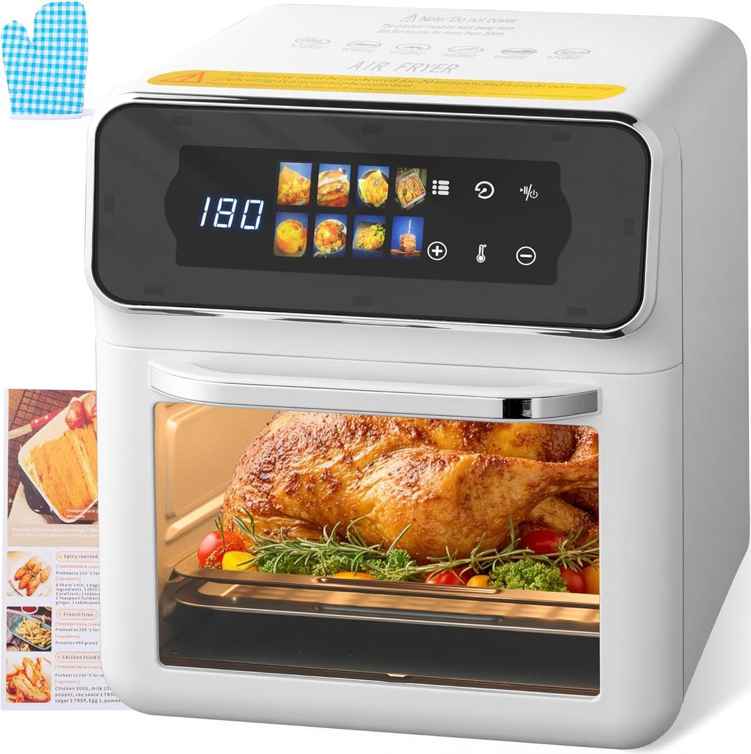 Air Fryer Oven, 8Qt Air Fry 8 Presets, Crispy Top, Bake, Grill Steaks, Bread, Bake Pizzas, French Fries, Reheats, Quick Meals, Digital Timer, Dishwasher Safe, Perfect for Small Contertop