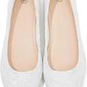 Dress Shoes for Women Round Toe Flats Shoes Lace Ballet Flats Dressy Comfortable Foldable Flats Low Heel (8, White)
