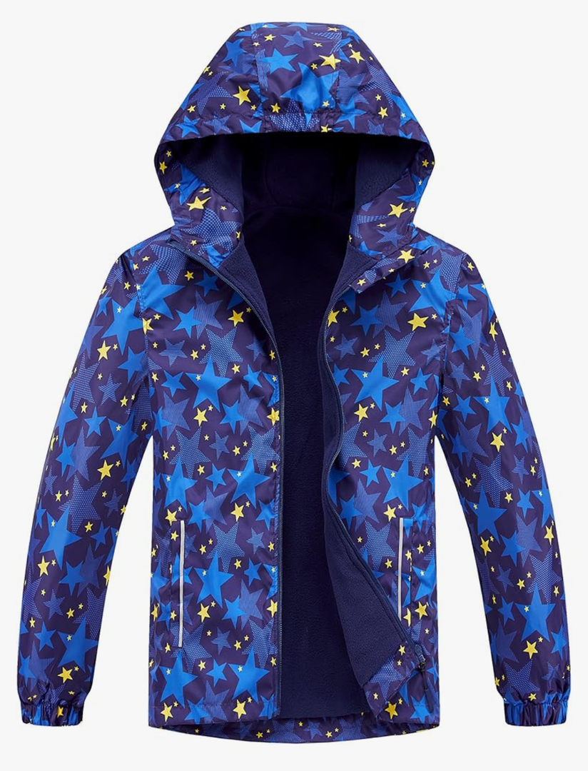 Hiheart Girls Boys Fleece Lined Hooded Jacket Waterproof Windbreaker 8-9