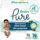 Pampers Pure Protection Baby Diapers, Size 0 (>10 lbs), 76 Count, Up to 100% Leakproof, Premium Plant-Based Skin Protection, Hypoallergenic Soft Diapers (Newborn)