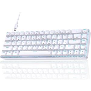 TMKB T68SE Gaming Keyboard, 60% Mechanical Keyboard, LED Backlit Ultra-Compact 68 Keys Wired Mini Keyboard with Separate Arrow/Control Keys for Windows Laptop PC Gamer Typist with Red Switch-White