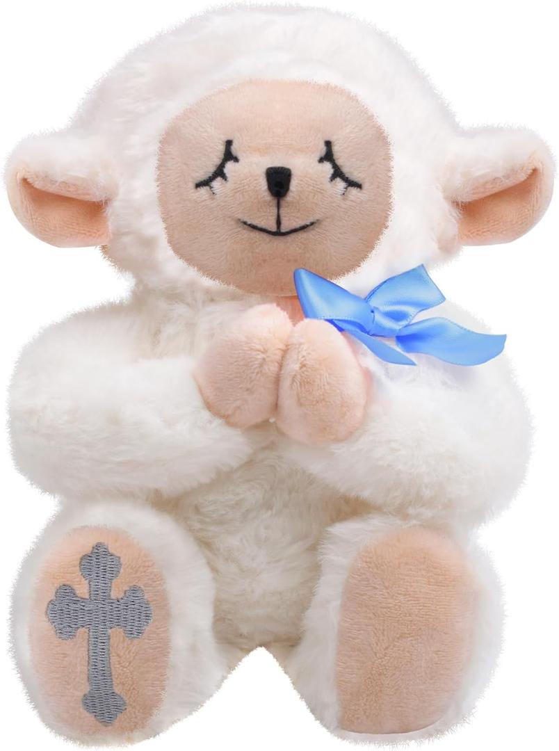 ZGDG Baptism Gifts for Boys Christening Dedication Gift Set for Newborn Baby Boys Includes Plush Praying Musical Lamb in Keepsake Box Ideal Easter Gifts for Kids
