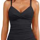 Yonique Women's Tankini Top Swimwear Twist V Neck Swimsuits Tummy Control Bathing Suits Top Only (X-Large, Black)