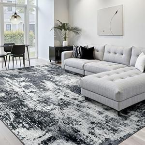 RELEANY Washable Area Rugs 8'x10' Non-Slip Modern Abstract Soft for Living Room Entryway Bedroom Nursery, Print Pattern, Black Navy Blue Gray