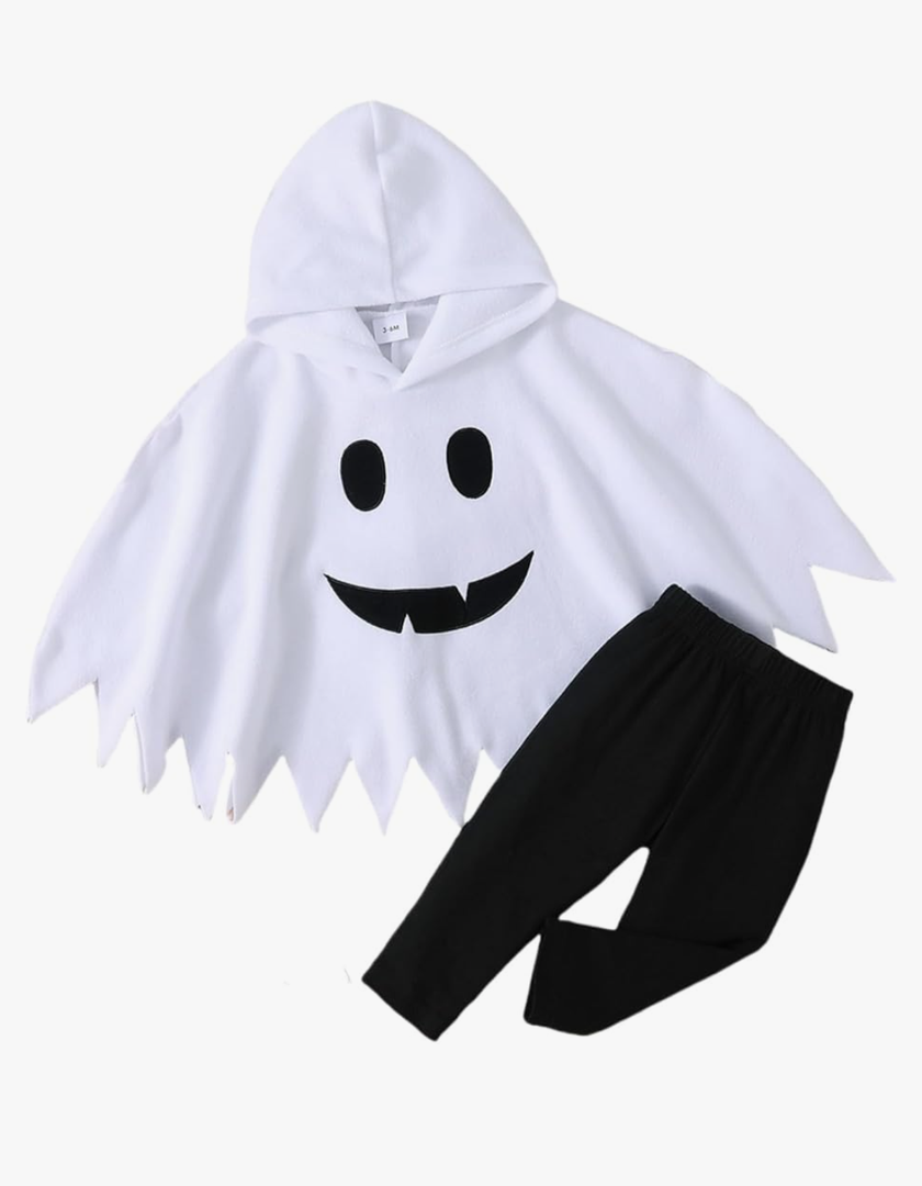 Winmany Baby Halloween Outfits Toddler Boys Girls Orange/White Hooded Cape Top Black Pants Set Dress up Costumes (3-4y)
