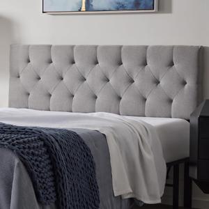 Lucid Mid-Rise Upholstered Headboard - Diamond Tufted - Padded Polyester - Adjustable Height from 34” to 46” - Easy Assembly - Bed Frame or Wall Mount - Sturdy - Stone - Queen Size