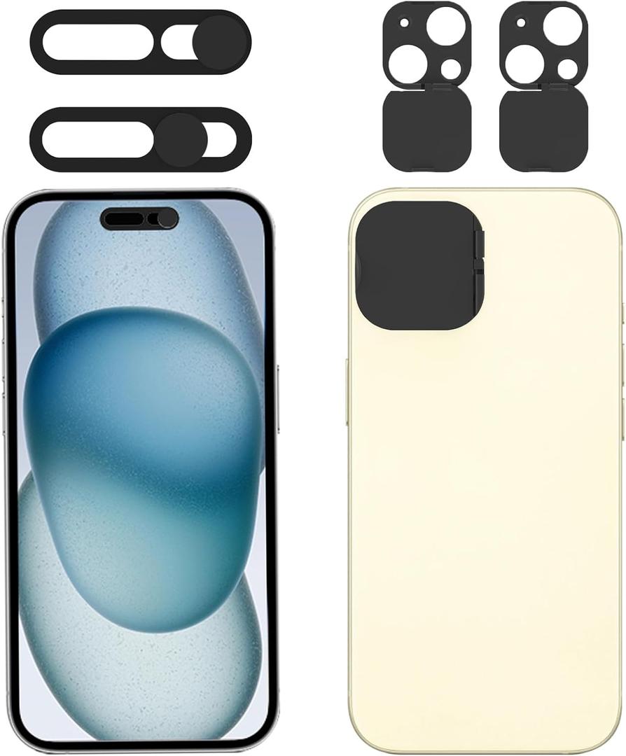 Privacy Cover Compatible for 15 /iPhone 15 Plus with Front Camera Cover,Protect Privacy and Security But Not Affect Facial Recognition-2Pack