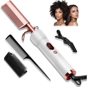 Hot Comb for Wigs Human Hair,Curling Iron with 12 Temp Settings Heating Up to 450F,Pressing Combs 110-240V Straightening Comb for Curl/Straight