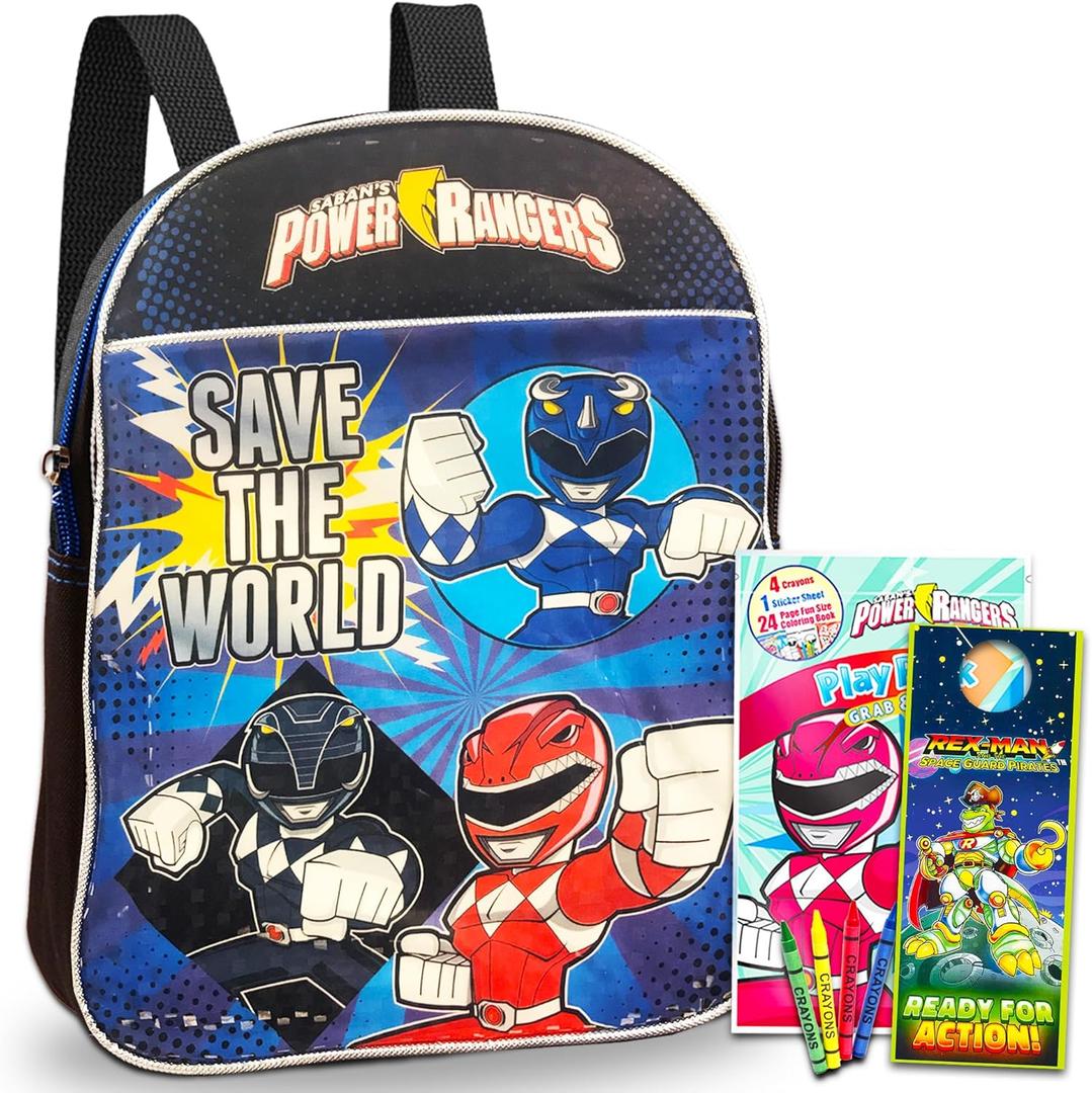 Power Rangers Backpack Preschool Boys Set with Stickers, Coloring Books and More