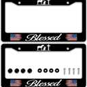 2pcs Blessed American Flag License Plate Frame Cross Pray for Us License Plate Frames Stainless Steel Accessories Cars Decor with 2 Holes and Screws Fits Standard Us Ca Vehicles Size 12.2 X 6 Inch