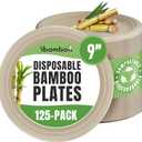 ibambo Bamboo Paper Plates Compostable (125-Pack, 9-inch) | Sturdy & Microwave Safe | Heavy Duty Brown Disposable Plates | PFAS Free, Biodegradable | FSC Certified Alternative to Plastic