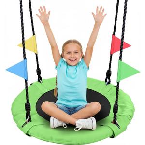 Odoland 24" Kids Tree Swing - Outdoor Small Saucer Swings with 900D Oxford Fabric, Backyard Play Equipment for Children Ages 3-12 Green