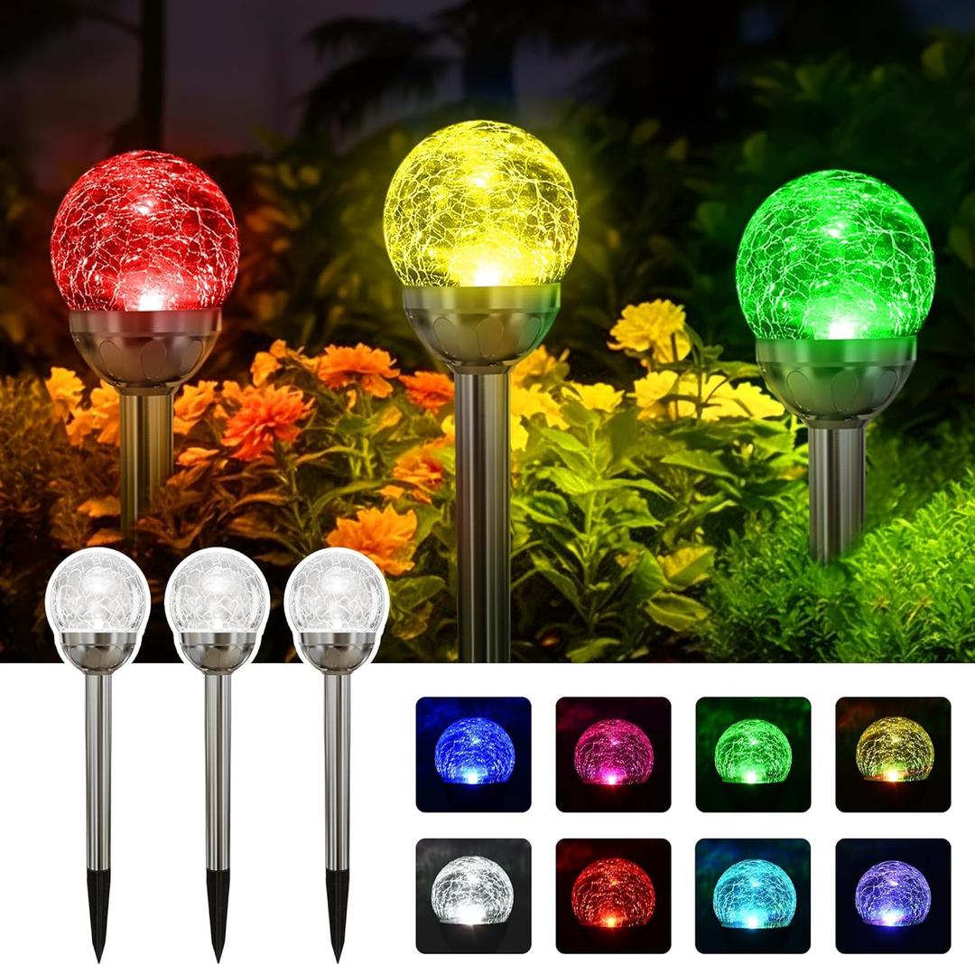 SOLPEX Solar Garden Lights Outdoor, Multi-Color Changing&White 2 Modes Solar Powered Glass Ball Garden Lights Waterproof for Patio Decoration