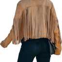CHARTOU Casual Faux Leather Jacket Women Motorcycle Jacket Fringe Cropped Jacket Utility Tassel Suede Moto Jacket (XX-Large, Camel)