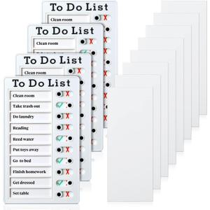 4 Pieces Chore Chart for Kids to Do List Chores Boards Plastic RV Checklist Boards Memo Detachable Message Checklist Slider Schedule Planning Chart with 8 Cardstock for Check Items(White)