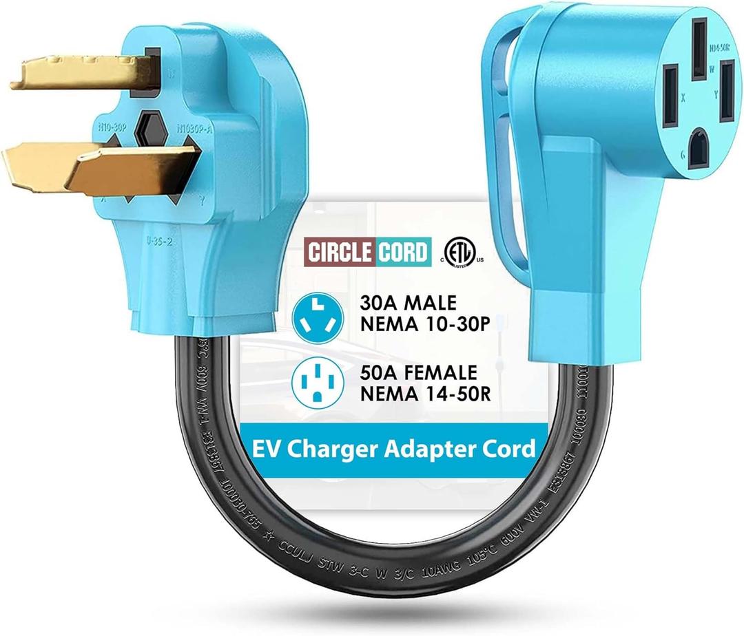 CircleCord NEMA 10-30P to 14-50R EV Charger Adapter Cord Compatible with Tesla Model 3/S/X/Y, 30 Amp Dryer to 50 Amp EV for Level 2 Charging, ETL Listed (Not for RV or Dryer)
