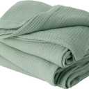 Bedsure 100% Cotton Muslin Throw Blanket Large 50x70 Inches - 4-Layer Breathable and Lightweight Thin Soft Summer Gauze Muslin Blankets for Adults, Sage Green, Boho Cotton Throw for Couch