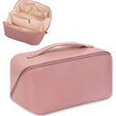 2 x Lunarsoft Leather Makeup Bag,Pink Large Cosmetic Case with Dividers & Handle, Water-Resistant Lining, Multi-Pockets, Portable Toiletry Bag Organizer,Packing Underwear Organizer Bag