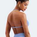 VOYJOY Impact Strappy Bra Sports Bras for Women Basic Crop Workout Sexy Tank Gym Yoga Bra (Blue, L)