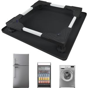 Mini Fridge Stand with Silicone Drip Tray, Universal Adjustable Base with 4 Strong Feet, 23.6" x 23.6" Mini Fridge Mat, Suitable for Small Refrigerators, Portable Compact Washer or Dryer, Black