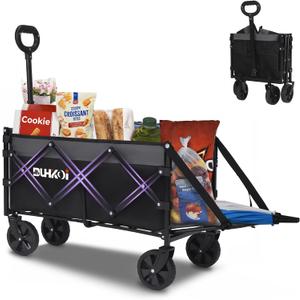 Compact Foldable Tailgate Wagon Cart with Wheels, 12 lb Lightweight Small Folding Utility Wagon for Garden, Grocery, Beach, Camping - Portable Cart (Gray)
