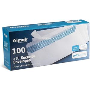 Aimoh #10 Security Self Seal Envelopes  100 Qty |No Window, EnveGuard, 4 x 9", White, 24 LB, 100 Count (34100)