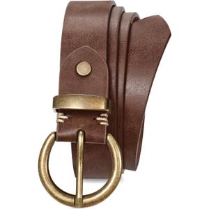 JASGOOD Women Leather Belt for Jeans Pants Vintage PU Leather Belt Solid Brass Circle Buckle for Ladies (Fit Waist Size 26''-30'', Coffee)