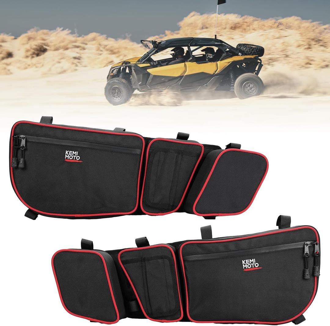 KEMIMOTO X3 Door Bags, Compatible with Can Am Maverick X3 and MAX models 2017-2025, with Cup Holder and Removable Knee Pads Door Storage Bags, Pack of 2, Red