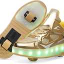 Roller Skate Shoes for Boys and Girls Kids LED Light Up Fashion Sneakers with Rechargeable and Detachable Wheels The Gift for Party Birthday Christmas Day (12.5 Little Kid, Gold623)