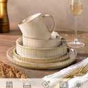 GBHOME Stoneware Dinnerware Sets for 4,16-Piece Plates and Bowls Set | Ribbed Reactive Glaze Ceramic Dish Set, Scratch Resistant, Dishwasher&Microwave Safe,Cappuccino