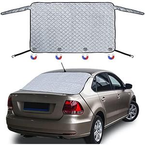 2win2buy Car Rear Windshield Snow Ice Cover, Windproof Rear Windscreen Snow Cover with 2 Elastic Hooks, 4 Magnets, All-Weather Waterproof Winter Ice Frost Snow Protector for Most Sedans Cars