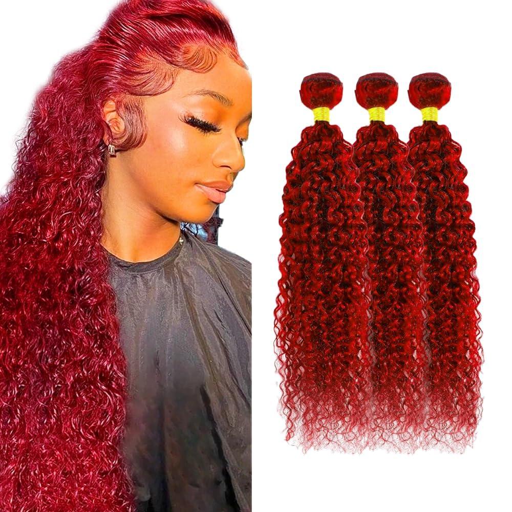 Red Human Hair Bundles 18 20 22 Inch Jerry Curly Bundles Human Hair 300g/Pack Unprocessed 11A Brazilian Virgin Hair Weave 3 Bundles for Black Women
