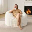 Hobestluk 3ft Bean Bag Chairs for Adults Large Beanbag Chair with Stripe Plush Cover Big Bean Bag Chair for Living Room Bedroom Dorm Office - White (36” x 36” x 22”)