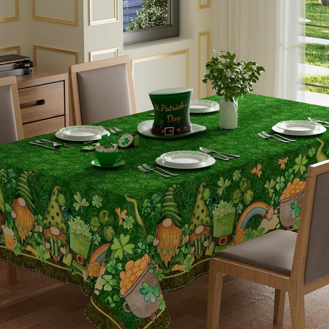 XCHI Gnomes Green Hats Shamrocks Clovers Coins Rainbow St. Patrick's Day Tablecloth Rectangle Table Cloth Washable Table Covers for Indoor Dining Home Party Decorations 52x70 Inch
