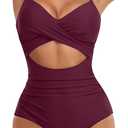 Eomenie Women's One Piece Swimsuits Tummy Control Cutout High Waisted Bathing Suit Wrap Tie Back 1 Piece Swimsuit (Medium, Wine Red)