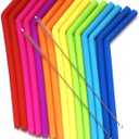 15 FITS ALL TUMBLERS STRAWS - Reusable Silicone Straws for 30 and 20 oz Yeti - Flexible Easy to Clean + 2 Cleaning Brushes - BPA Free, No Rubber Taste Drinking - Best Value for Money Pack  (red, pink, orange, yellow, purple, blue, light blue, grass green)