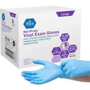 MED PRIDE Disposable Powder Free Non Latex Single Use Medical Exam Gloves, Nitrile Vinyl Blend for Cleaning and Food Handling Medium