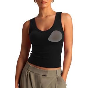 SUUKSESS Women Cotton Ribbed Summer Casual Tops Padded Loose Fit Tank Tops (Black, XL)