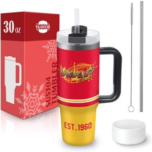 Kansas 30 oz Tumbler with Handle and Straw,Car cup,Coffee Mug,100% Leakproof Insulated Tumbler with Lid and Straw,Made of Stainless Steel,Cup Holder Friendly Base,Classic Collection Gifts for Fans