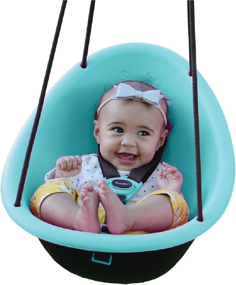 Swurfer Kiwi Toddler Swing  Comfy Baby Swing Outdoor, 3-Point Adjustable Safety Harness, Safe Quick Click Locking System, Foam-Lined Shell, Blister-Free Rope, Easy Installation, Age 9 Months and Up (Blue2)