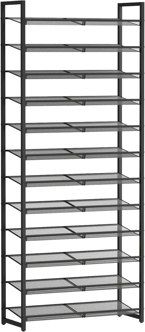 MILEFA Shoe Rack, 12-Tier Metal Shoe Organizer, Tall Shoe Rack for Closet,entryway,Garage, with Adjustable Flat or Angled Shelves, 52-60 Pairs,Shoes that can accommodate The Whole Family.