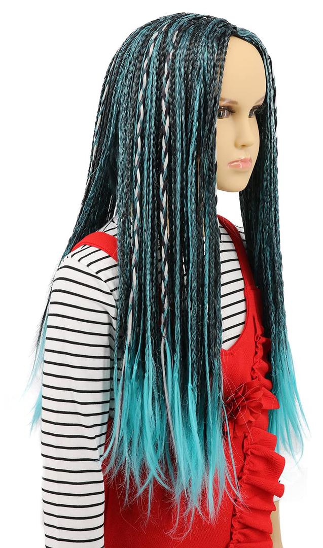 karlery Kids Girls Long Braid Blue and Black Mixed Wig Anime Costume Party Wig